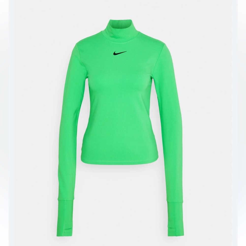 Nike Women's Long Sleeve Mock Neck Top in Neon Green with Black Swoosh